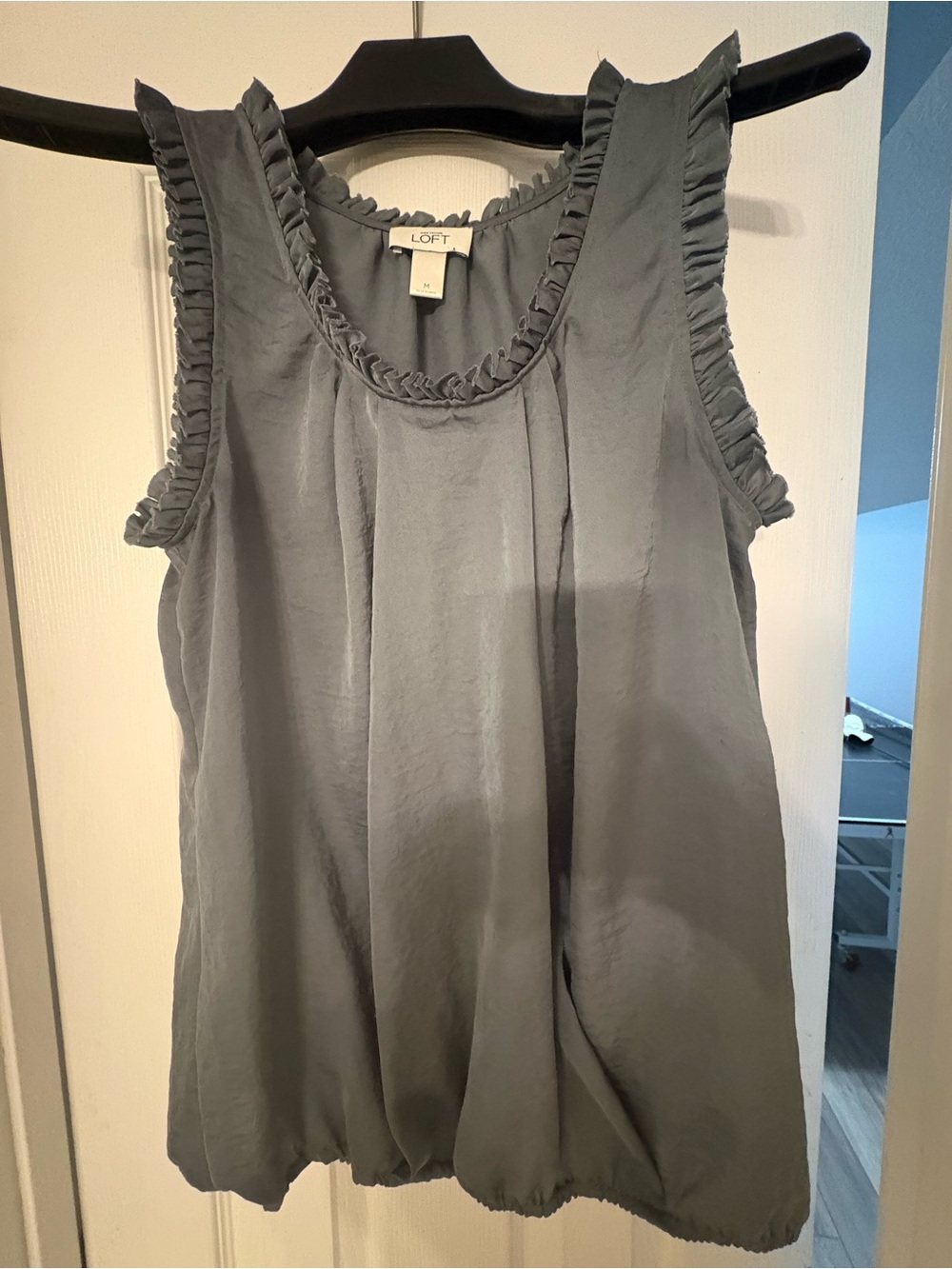 LOFT Gray Ruffle-Trim Sleeveless Tank